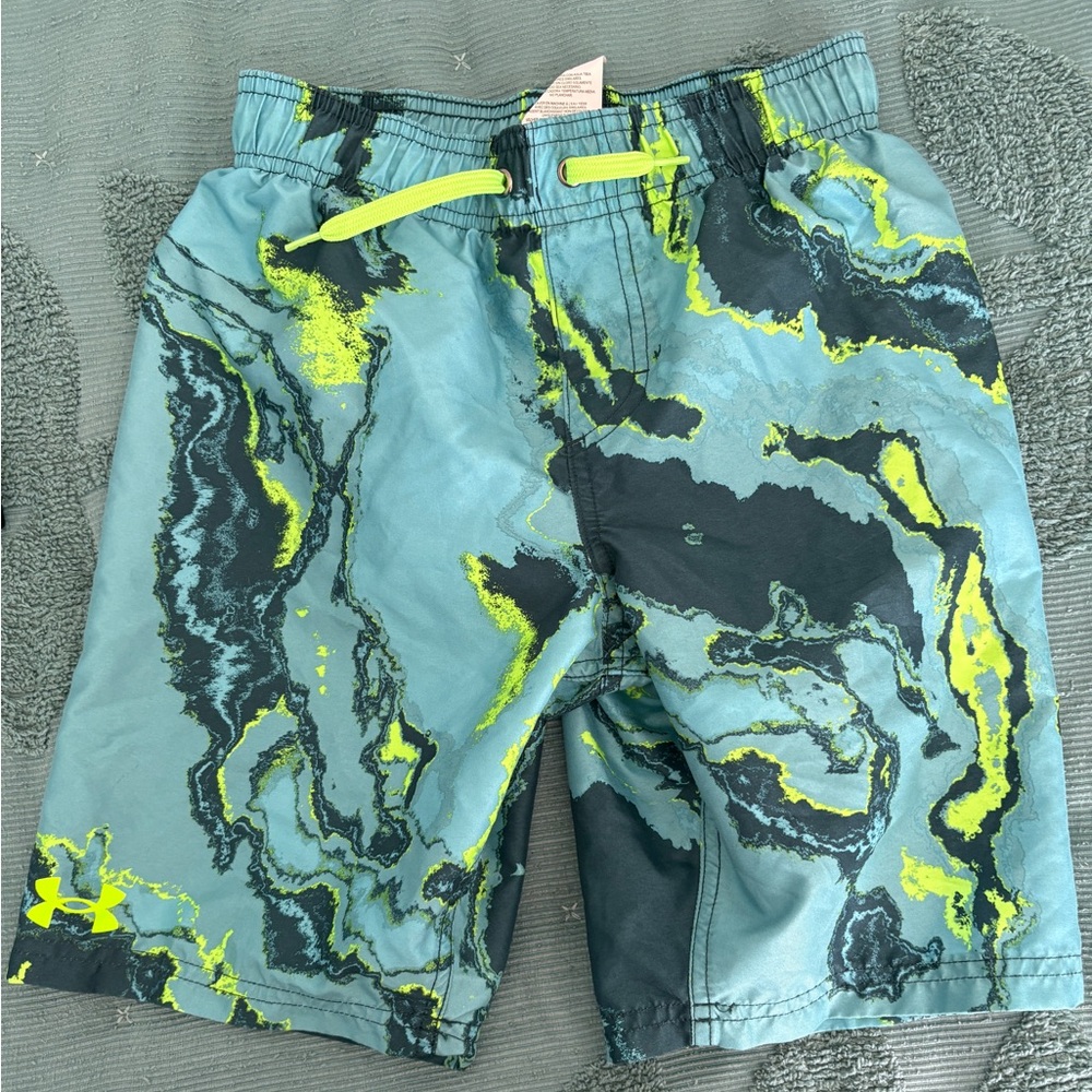 Under Armour Youth Swim Shorts - Blue and Neon Green